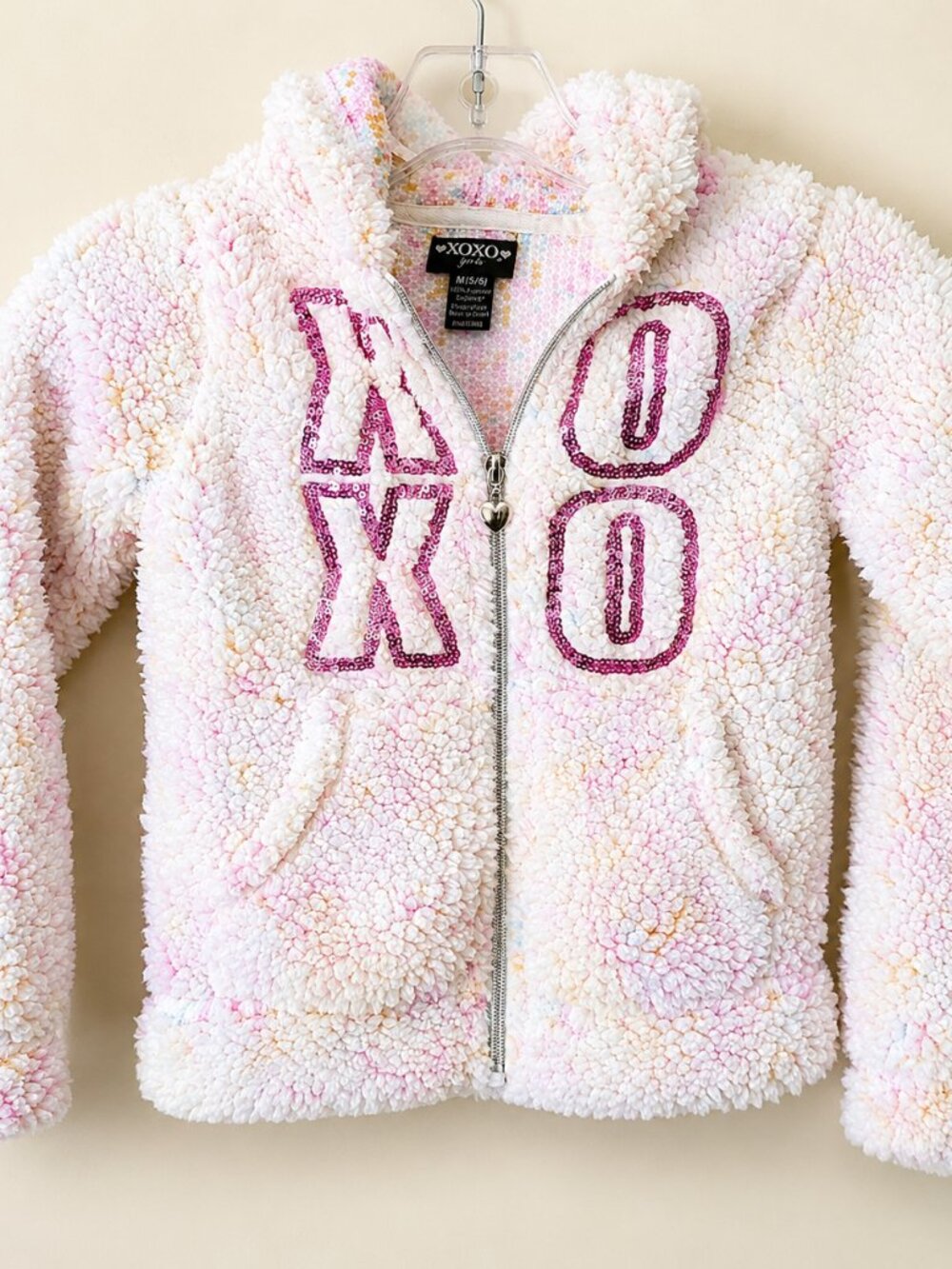 XOXO Girl's Pink Fuzzy Full Zip Hooded Jacket SZ L